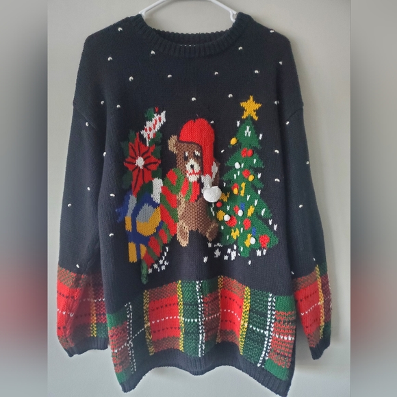 Rafella Vintage Handknitted Christmas Bear Sweater Size Medium - Picture 1 of 10